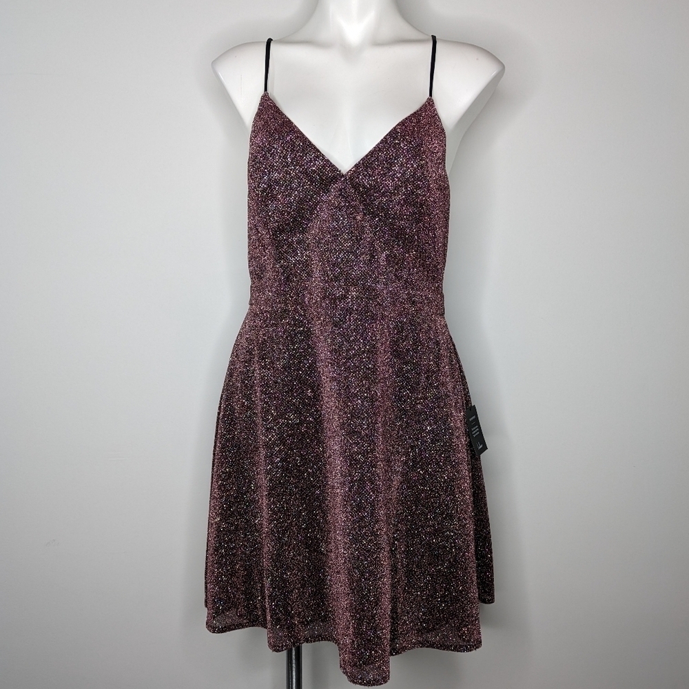 NWT Lulu's pink purple shimmer glitter v neck spaghetti strap dress XL